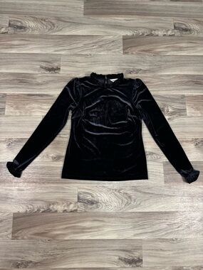 Boden Velvet Frill Neck Top Long Sleeve Blouse in Black Size US 2